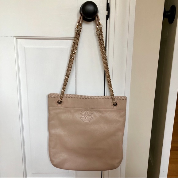 Tory Burch Handbags - Tory Burch Beige Leather Chain-Handle Shoulder Bag